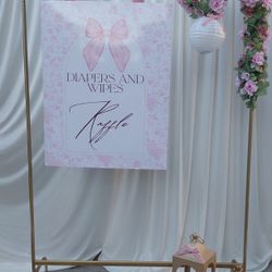 Pink Bow French Toile Diapers And Wipes Sign Baby Shower