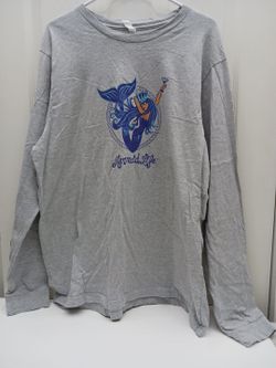 Mermaid Life Women's 2XL Y2K Coastal Mermaid Graphic Long Sleeve Tee Gray Double Sided