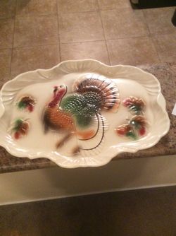 Vintage 1959 Lane and Co Thanksgiving turkey platter. 18w x 13 1/2 h. Good condition. Normal wear for age