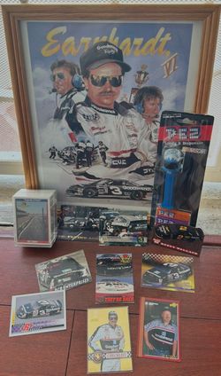 Dale Earnhardt Sr NASCAR Collectible Lot – Framed Print, Cards, Vintage PEZ