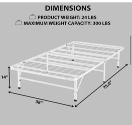 White, Foldable Metal Bed Frame, Twin, Platform Bed