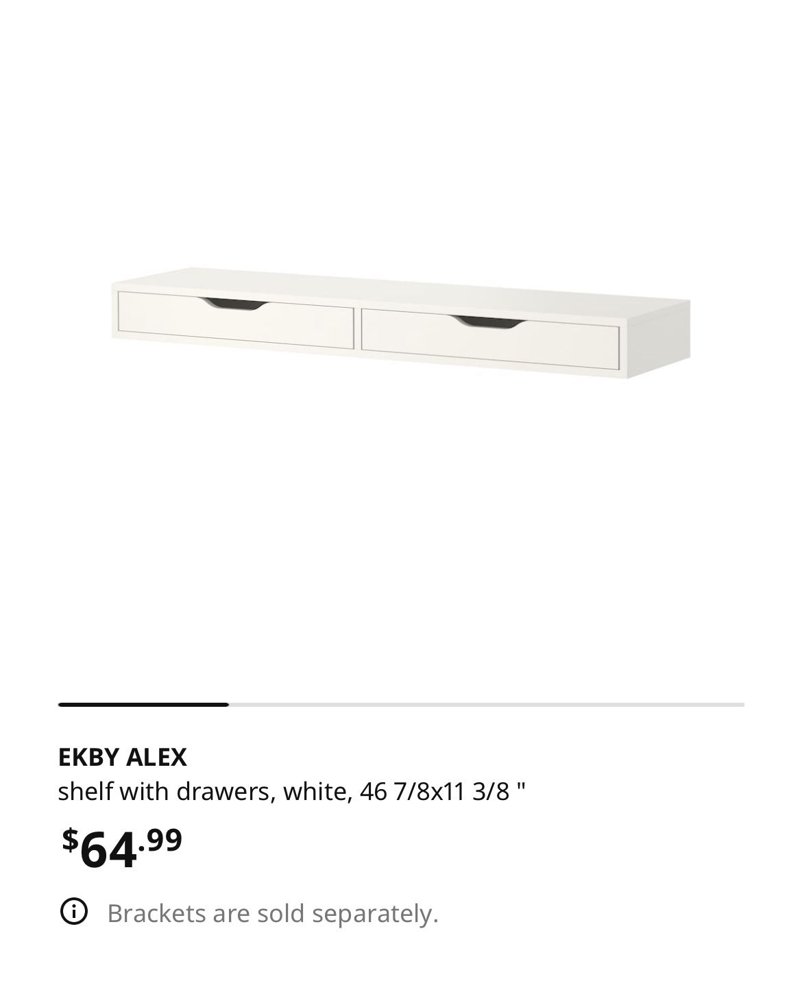 EKBY ALEX Shelf with drawers, white, 46 7/8x11 3/8 - IKEA