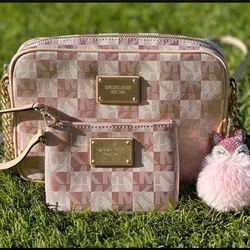 Michael Kors Checker Rose Gold Crossbody with Wristlet, Firm Price/Precio Firme