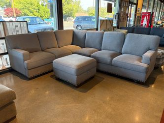 Thomasville 2-Piece Light Gray L-Shaped Sectional with Nailhead Trim