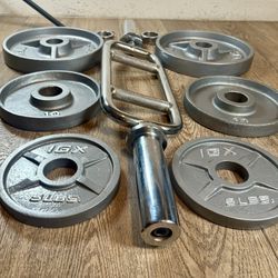 Triceps Bar With IVANKO Vintage Cast Iron Weight Plates  25s And 10s [ I’ll Throw In Pair Of 5s Diff/brand]