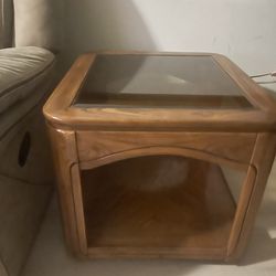 Wooden Side Table with Glass Top – Excellent Condition
