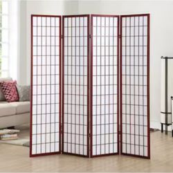 🔥🔥Roundhill Furniture Oriental Shoji 4 Panel Screen Room Divider, CHERRY