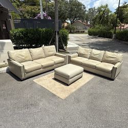✨ Pottery Barn Statesview Nailhead Leather Sofa Set & Ottoman 🛋️