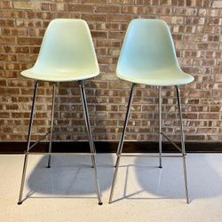 2 Blue Eames Herman Miller Molded Plastic Bar Stool
