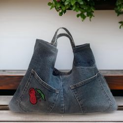 Wrangler Repurposed Denim Bag w sequin Red Cherries 🍒 
