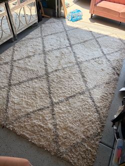 Large Cream Shag Area Rug with Diamond Pattern