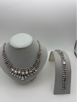 Vintage Art Deco Rhodium Crystal Rhinestone Necklace & Braclet