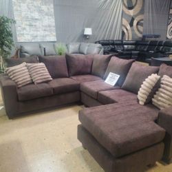 2 Pc Brown Sofa Sectional With Reversible Chaise 