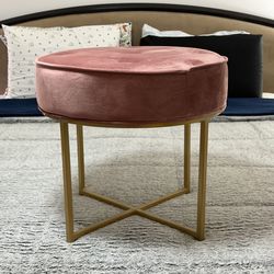 Cortesi Home Rosa Round Ottoman – Blush Pink Velvet with Gold Metal Base