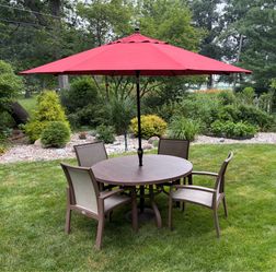 5 piece patio dining set with umbrella & stand