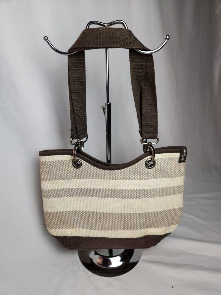 NWOT Thirty-One Canvas Crew Taupe Straw Stripe bag. 