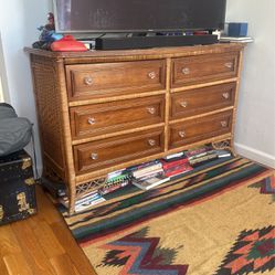 Vintage Wicker And Wood Dresser