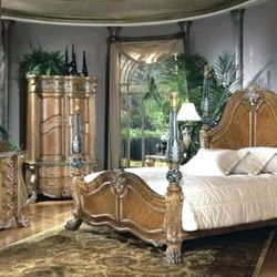 Aico Michael Amini Oak & Marble 5 Piece Master Bedroom Set 