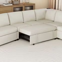 124.8 in. Flared Arm Chenille Convertible L-Shaped Sectional Sofa