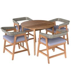 5pc Acacia Wood Outdoor Dining Table Patio Furniture Set