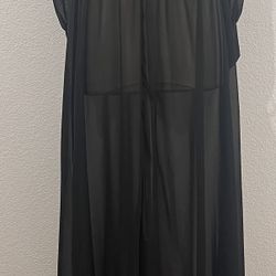 Miss Ord Black Sheer Long Sleeve High Slit Women's Maxi Cover Dress.