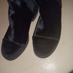 Women’s Black Velvet Chanel Knee High Boots