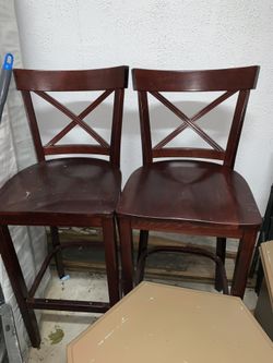 2 wood bar height stools