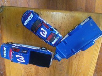 Truck and trailer with car.