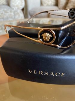 Versace Unisex Gold Metal Shield Sunglasses Black Lens