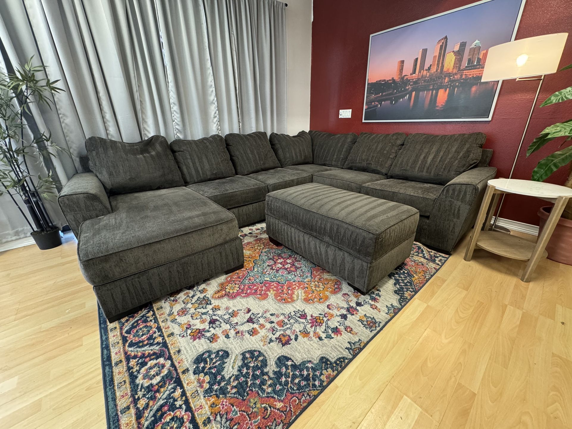 Broyhill Gray Sectional Couch - Chaise w/ Ottoman (Delivery Available)