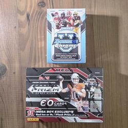 2025 Football Prizm Draft Mega Box & Bowman Chrome U Blaster Box Bundle Lot