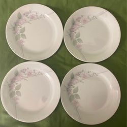 4 Pretty Corelle VERANDA Dessert/Salad/Bread Plates Pink Flowers Green Leaves By CorningWare