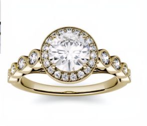 14k Yellow Gold Moissanite 1.3k Diamond Ring