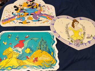 3 Vintage Disney play mats, Little mermaid beauty, and the beast Mickey Mouse