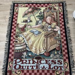  Mary Engelbreit's “Princess of Quite a Lot” Tapestry Throw Blanket - Princess / Cats/ Monkey 