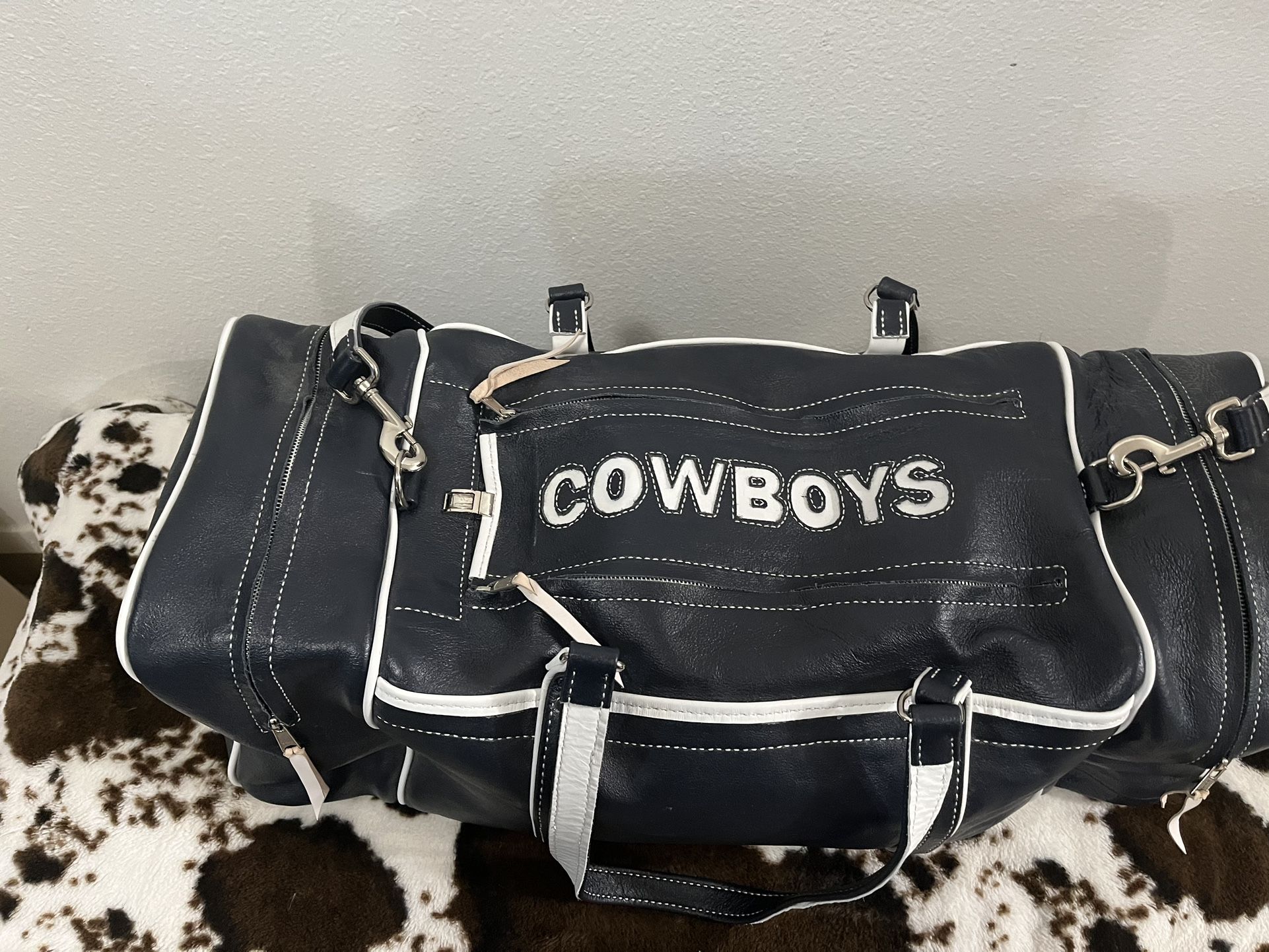 Handmade leather Dallas Cowboys duffel bag