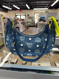MCM SHOULDER BAG – BLUE LOGO PRINT (USED) ENTRUPY CHECKED