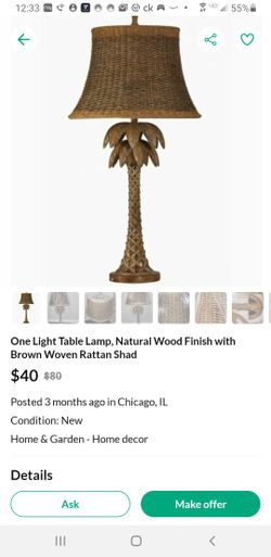 One Light Table Lamp Natural Wood Finishe With Brown Woven Rattan Shad