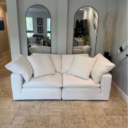 White Restoration Hardware cloud couch, sofa living room furniture, RH.