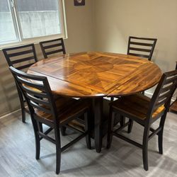 Solid Wood Kitchen Table + 5 Chairs w/ Lazy Susan
