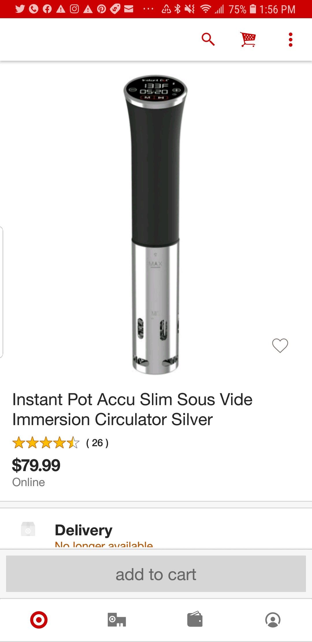 Instant Pot Accu Slim Sous vide Immersion Circulator Silver