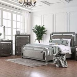 Brand New 4 PC Grey/Mirror Bedroom Set