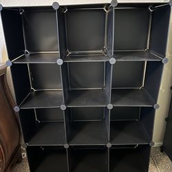 Black 12 Cubby Cube Closet Room Organizer Bookshelf Storage Container 