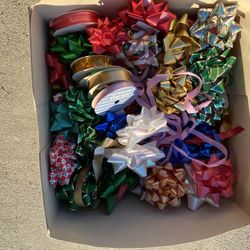 2 Boxes With Assortment Of Ribbons And Bows