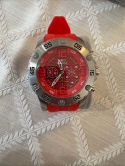 Invicta Pro Diver 48mm Red Dial Chrono Red Silicone Quartz Great Cond