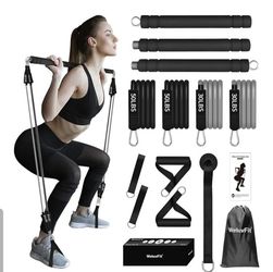 Pilates Bar Kit with Resistance Band-Multifunctional Portable Weighted Exercise Pilates Bar, Home Gym with Beginner Workout Equipment, Yoga Set for Fu
