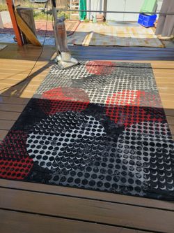 5 x 7 Area Rug Red Black Gray Abstract Pattern
