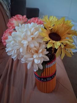 Handmade Pencil Vase with Artificial Flowers