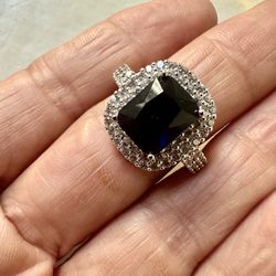 Silver And Blue Rhinestone Ring 