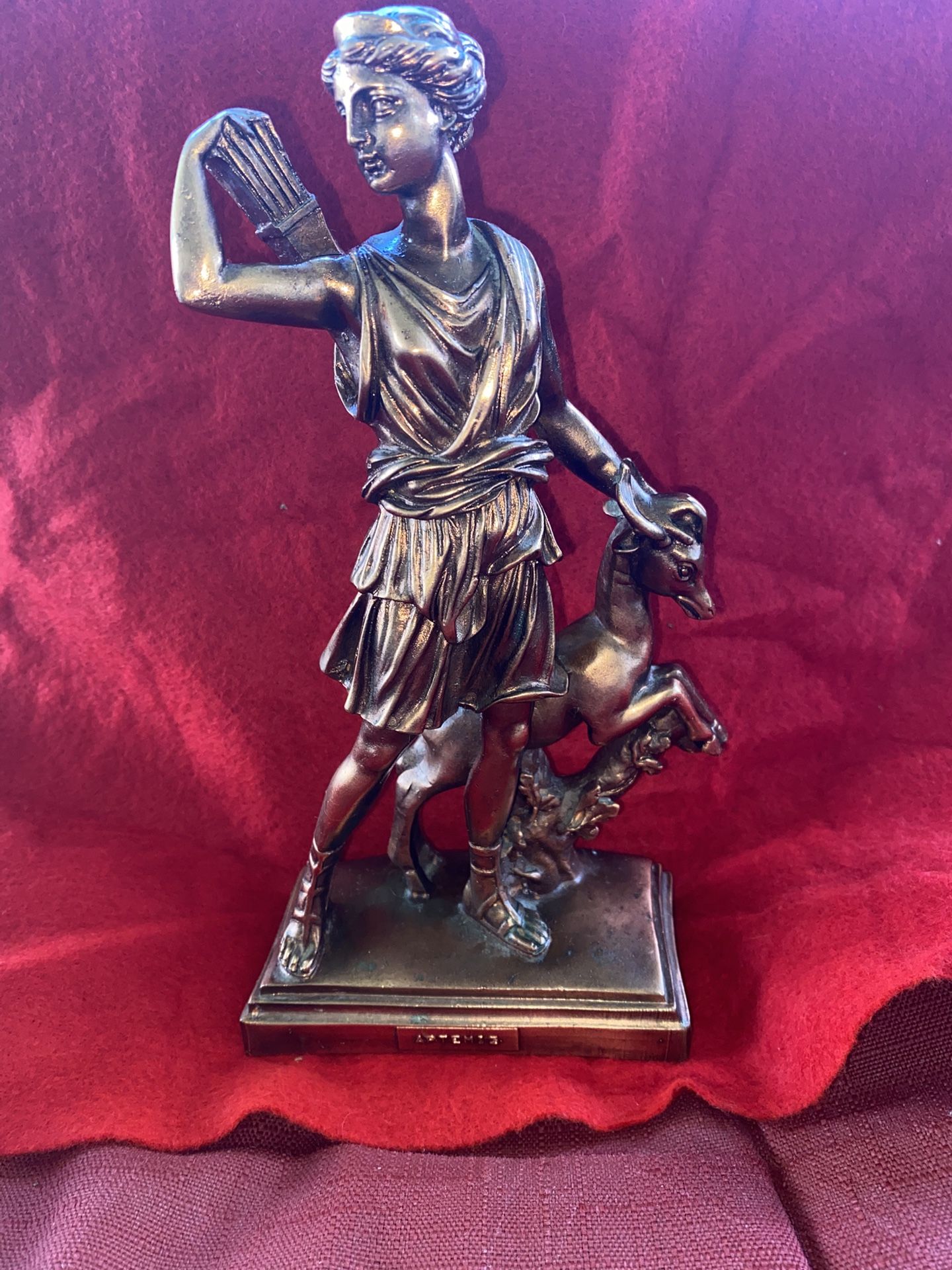 5 inch wide 10 inch tall Copper Plated Alabaster Greek Artemis Statue Imported From Greece